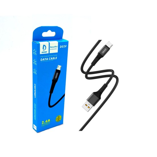 DENMEN FAST CHARGING CABLE D02V MICRO USB 2.4A BLACK